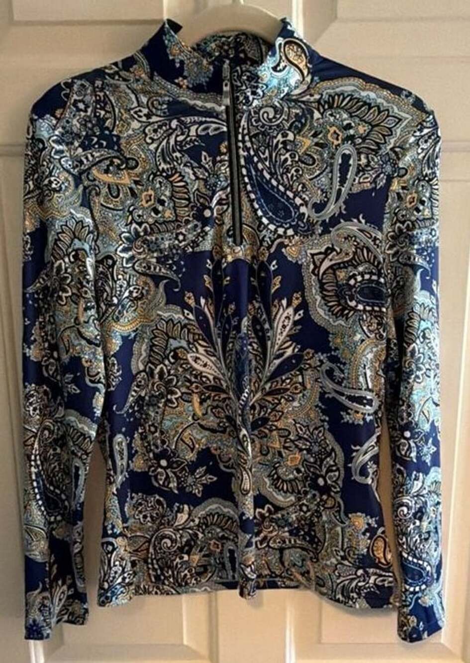 Acegolfs Long Sleeve Half-Zip Top Size S Blue Paisley Pullover